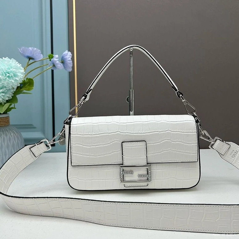 HOT Crocodile Re-Edition Leather Medium Baguette Bag White Fendi In 0714